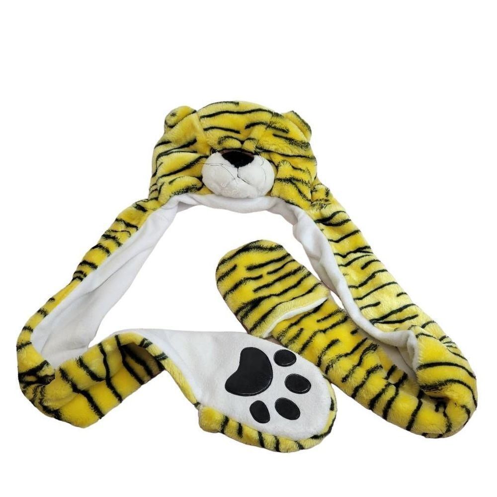 Animal Print Tiger Beanie Hat with scarf mittens